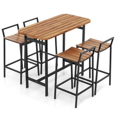 Outdoor Acacia Wood Bar Table Set, Bar Height Table And Chairs With Metal Frame And Footrest For Backyard Outdoor Acacia Wood Bar Table Set, Bar Height Table And Chairs With Metal Frame And Footrest For Backyard