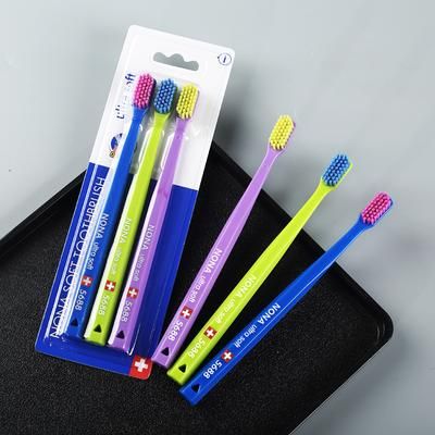 Nona Ultra Soft Microfiber Toothbrush, Swiss Style 5460 High Density For Gentle Cleaning & Gum Care blue Green Purple