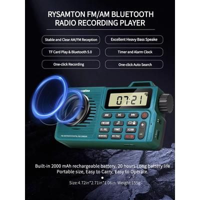 EchoLite Portable AM FM Bluetooth Radio With Bass Speaker & Recording green