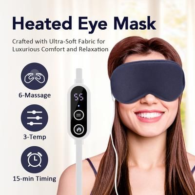 3D Hot Compress Electric Steam Eye Mask, Level Constant Temperature, Smart Timing Sleep Shading Massage Eye Mask Relief blue