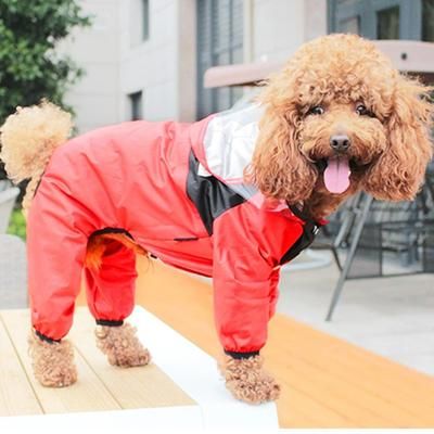 Waterproof Dog Raincoat Pet Jumpsuit With Dog Face Design Water Resistant Dog Jacket For Small & Medium Breeds red s