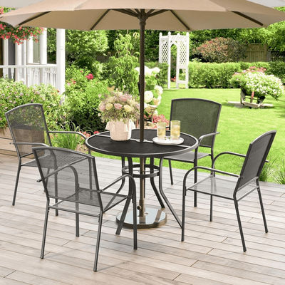 5 Piece Metal Outdoor Dining Set Round Table Stackable Chairs, Grey Patio Furniture For Garden, Deck, Backyard, Bistro 5 Piece Metal Outdoor Dining Set Round Table Stackable Chairs, Grey Patio Furniture For Garden, Deck, Backyard, Bistro