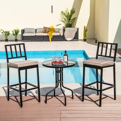 Set Of 2 Patio Bar Chairs With Detachable Cushion & Footrest, Outdoor Stools For Garden, Deck, Or Kitchen Set Of 2 Patio Bar Chairs With Detachable Cushion & Footrest, Outdoor Stools For Garden, Deck, Or Kitchen