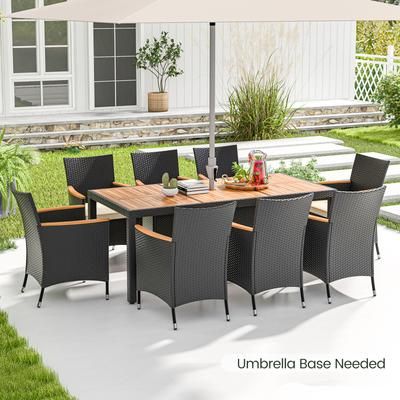 9 Piece Outdoor Dining Set With Acacia Wood Tabletop Patio Garden Furniture For 6 9 Piece Outdoor Dining Set With Acacia Wood Tabletop Patio Garden Furniture For 6