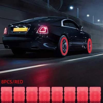 Luminous Valve Caps Glow In The Dark Bike Motorcycle Car Wheel Caps, Fluorescent ABS Screw On Stem Covers 5 Colors 8pcs Red