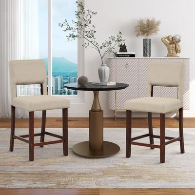 2 Piece Bar Chair Set With Hollowed Back, Sturdy Rubber Wood Legs, Comfortable & Modern 2 Piece Bar Chair Set With Hollowed Back, Sturdy Rubber Wood Legs, Comfortable & Modern