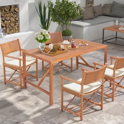 55 Inch Patio Rectangular Acacia Wood Dining Table With Umbrella Hole Sturdy Outdoor & Indoor Wooden Table 55 Inch Patio Rectangular Acacia Wood Dining Table With Umbrella Hole Sturdy Outdoor & Indoor Wooden Table