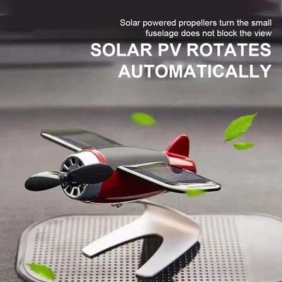 Solar Airplane Ornament, Creative Car & Desk Decor For Men & Women Energy Spinning Gift For Car Enthusiasts red Unscented
