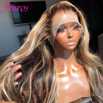 Colored Highlight Transparent Body Wave Lace Front Wig Blonde Brazilian Human Hair Wigs For Women Pre Plucked Glueless 13x4 Lace Wig 20inches 180%