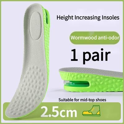 Shock Absorbing Height Increase Insoles, Air Cushion Inserts, Breathable, Sweat & Odor Control Comfort Insoles 2.5cm Gray Green 41 42
