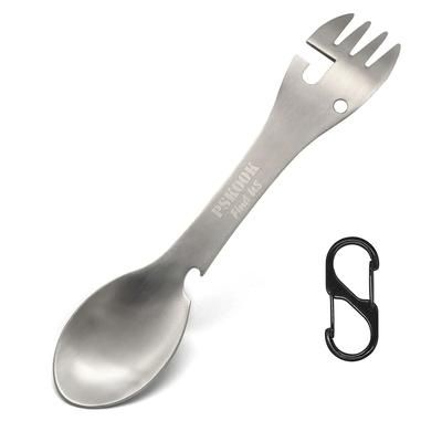 Stainless Steel Tactical Spork With Spoon Fork Knife Bottle & Can Opener, Outdoor Camping Hiking Survival Travel silver