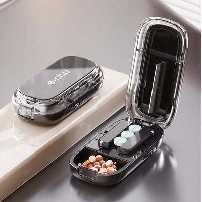 Newest Quartering Pill Cutter Storage Box Portable Drug Tablet Medicine Dustproof Divider Organizer Crusher Pill Cutter halve Black