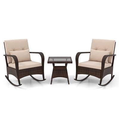 Outdoor Rocking Chair Patio Set With Cushions And Tempered Glass Coffee Table, Backyard, Poolside, Garden Relax Outdoor Rocking Chair Patio Set With Cushions And Tempered Glass Coffee Table, Backyard, Poolside, Garden Relax