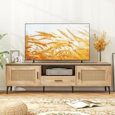 Mid Century Modern Entertainment Center With 2 Cabinets And Storage Drawer Rustic TV Stand For 65 Inch TV With Cable Mid Century Modern Entertainment Center With 2 Cabinets And Storage Drawer Rustic TV Stand For 65 Inch TV With Cable