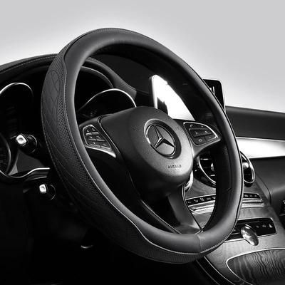 Premium Napa Leather Perforated Patchwork Car Steering Wheel Cover Non Slip, Breathable & Universal Fit black