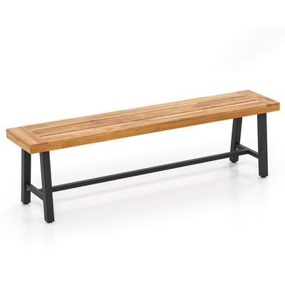 Outdoor Backless Bench, Acacia Patio Wood Seat With Metal Frame For Garden, Balcony & Porch Outdoor Backless Bench, Acacia Patio Wood Seat With Metal Frame For Garden, Balcony & Porch
