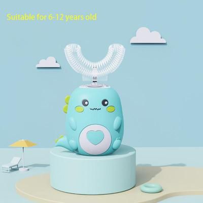 Kids U Shaped Electric Toothbrush 360 Smart Cartoon Silicone Toothbrush, Rechargeable & Sonic For Children 6 12 Years Old Green