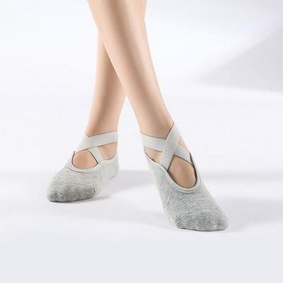 Breathable Bandage Yoga Socks For Women, Non Slip Cotton Barre & Dance Grip Socks light Grey