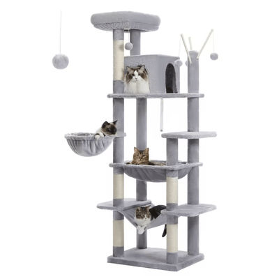 Large Cat Tree Tower For Indoor Cats With Plush Condo Perches Scratching Posts And Hideaway Caves amt0240gy