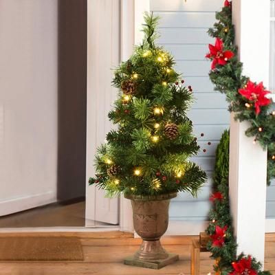 LED Christmas Tree With Red Berries Pine Cones, Pre Lit Artificial Holiday Tree With Warm White Lights, Realistic PVC LED Christmas Tree With Red Berries Pine Cones, Pre Lit Artificial Holiday Tree With Warm White Lights, Realistic PVC