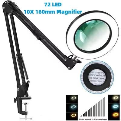 72 LED 8X 10X Illuminated Magnifying Lamp Precision Lighting For Crafts, Repairs & Beauty white long
