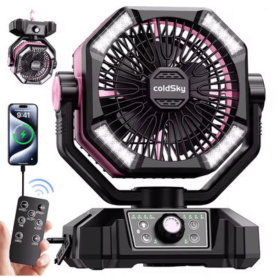20000mAh Portable Camping Fan With LED Lantern 8 Speed Outdoor Battery Fan pink