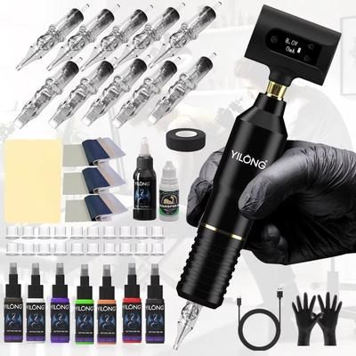 Wireless Tattoo Kit Rotary Machine With Cartridge Needles Complete Permanent Makeup Tattoo Set black Kit2