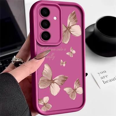 Trendy Gold Butterfly TPU Phone Case Stylish Protective Cover For Samsung Galaxy hot Pink for Samsung S23