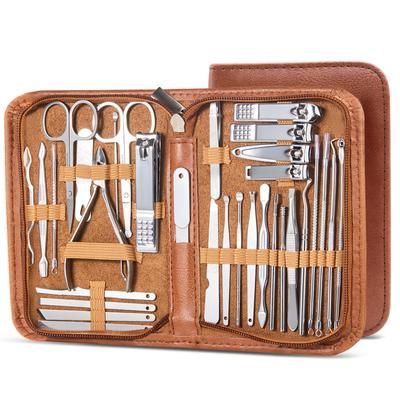 Premium Manicure Kit Pedicure Grooming Set With Nail Scissors, Cutters & Beauty Tools For Salon Quality Care 32pcs Brown silver