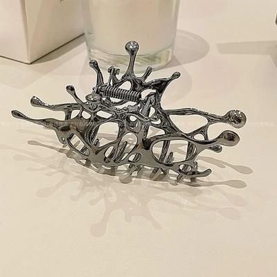 Large Silver Geometric Claw Clip For Women, Korean Fashion Metal Hair Claw Clamp, Girls Stylish Shark Grab Hair Ac black