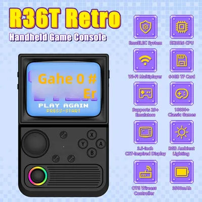 R36T Retro Handheld Game Console EmuELEC System 3.5 Inch IPS Screen Portable Pocket Video Player RK3326 Chip 64/128G 18000+Games