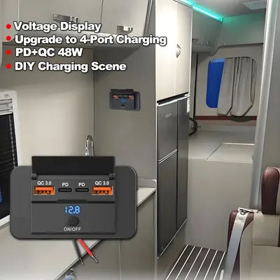 2-4 Ports 12V RV USB Outlet 108W Dual USB C 36W and Dual QC 3.0 18W Port Car Charger Socket Accessories for Car Bus RV Truck