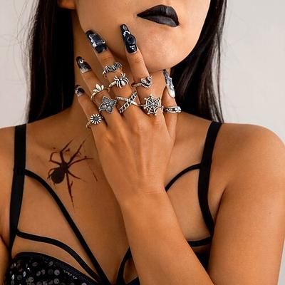 Punk Gotico Set di anelli Gioielli Teschio ragnatela Costume Per donna Halloween Carnevale Halloween Adulti Anello Tutte le stagioni