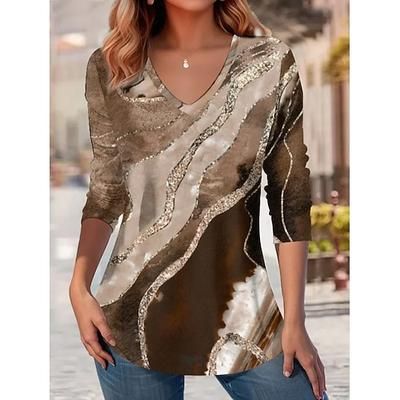 Maglietta donna manica lunga floreale grafica piante vintage elegante casual maniche lunghe scollo a V top regolari quotidiani stampa bianca verde chiaro rosa viola marrone primavera autunno