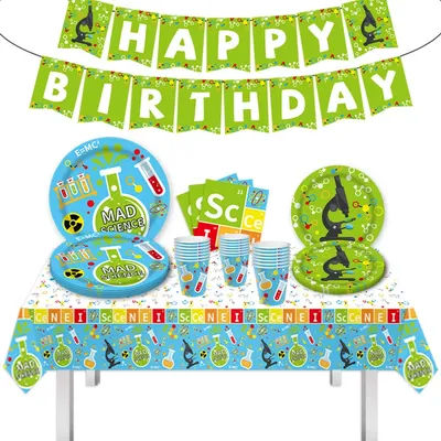 Chemistry Experiment Learning Science Theme Tableware Disposable Paper Cups Paper Plates Birthday Party Set Decoration Supplies