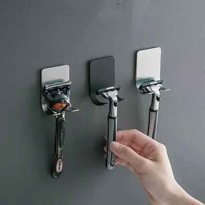 2pcs No-hole drilling hook stainless steel hat rack razor holder kitchen and bathroom plug-in hook minimalist single-hook razor