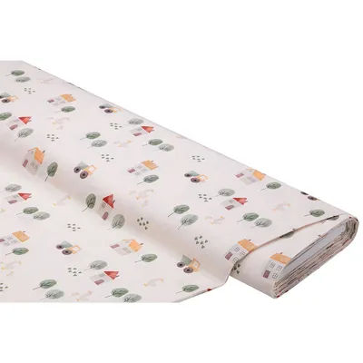 Tissu coton "ferme", écru naturel/coloré