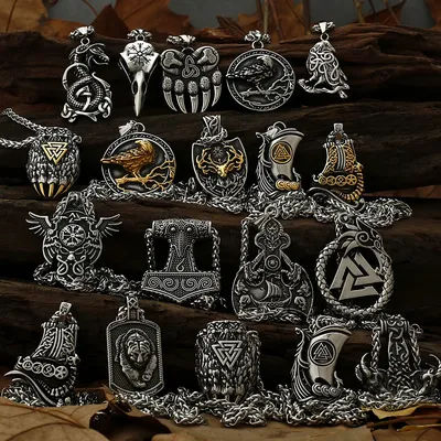 Vikings Jewelry Stainless Steel Deer Crow Bear Dragon Multi-Style Shield Band Rune Necklace Pendant Men's Gift Factory Wholesale