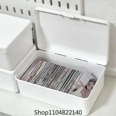 Makeup Organizer Multifunctional Photocard Idol Cards Storage Containers Dustproof Box Transparent Flip Cotton Swab Storage Box