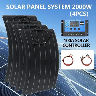 500W-2000W Solar Panel Kit - 12V/18V/24V Battery Charger | Household & Portable Power for RV/Boat/Car/Camping