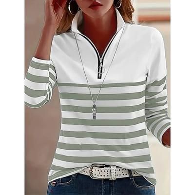 Per donna Tunica Grafico A righe Vintage Elegante Classico Manica Lunga Colletto a Camicia Top Regolari Quotidiano Sportivo Uscire Nero Rosso Blu Verde Cachi Primavera Autunno