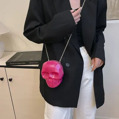 Rose Red Cute Cartoon Shoulder Bag Halloween Funny Ghost Skull Bag Pu Leather Zipper Handbag Purse Small Crossbody Phone Bags