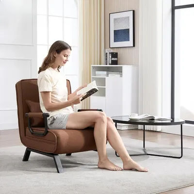 Canapé-lit simple convertible 3 en 1 avec 5 dossier réglables et fauteuil de salon, oreiller amovible, siège rembourré, 65 x 75