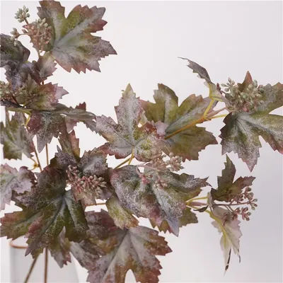 Christmas simulation plant single branch maple leaf grape with fruit with frost autumn color retro gradual change green plants