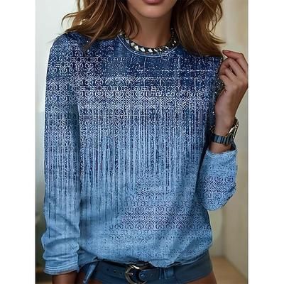 Per donna Maglietta Stampato Floreale Grafico Geometrico Bohemien Vintage Elegante Manica Lunga Girocollo Top Regolari Quotidiano Weekend Abbigliamento da vacanza Blu Arancione Verde Primavera
