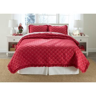 Ribbon Hem Bow Quilt 3-PC Set by BrylaneHome in Christmas Red (Size KING)