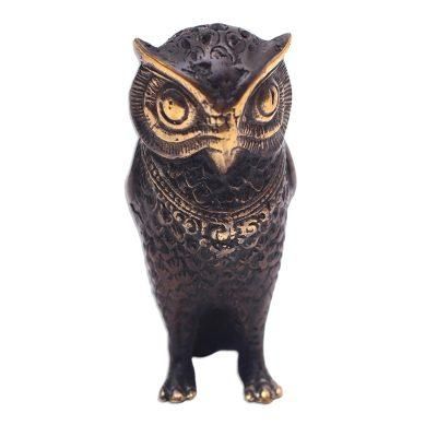 Gleaming Owl,'Antiqued Bronze Owl Figurine Crafted in Bali'