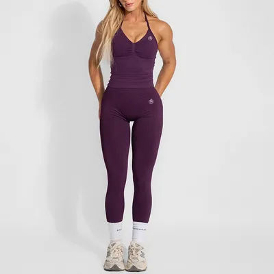 Ensemble de Yoga pour femmes, 2 pièces, haut ajusté à col licou et pantalon façonnant, vêtements de sport, d'entraînement, de gymnastique, Leggings taille haute