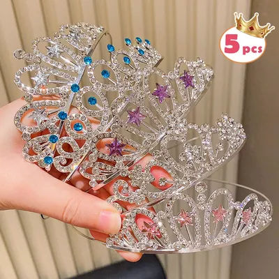 Paquet de 5 couronnes mixtes haut de gamme pour femmes, cadeaux de célébration d'anniversaire, accessoires pour cheveux de spectacle de Festival