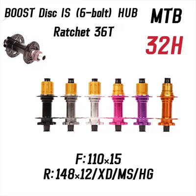 6 Colors Available Bicycle Wheel Hub Sealed Bearing 6 BBolt Disc Brake J-Bend 32 Hole BOOST MTB Wheel Hub HG XD MS 36T Ratchet